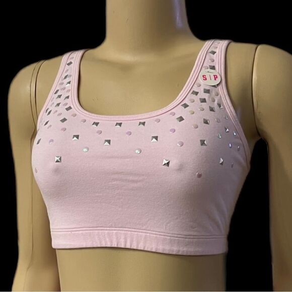 Victoria’s Secret Pink Studded cotton unlined Crop top bralette bra Pink - Picture 1 of 6